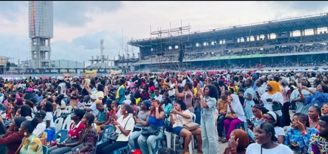 People watching big screen tv at the Black Market Sets Guinness World Record in Lagos